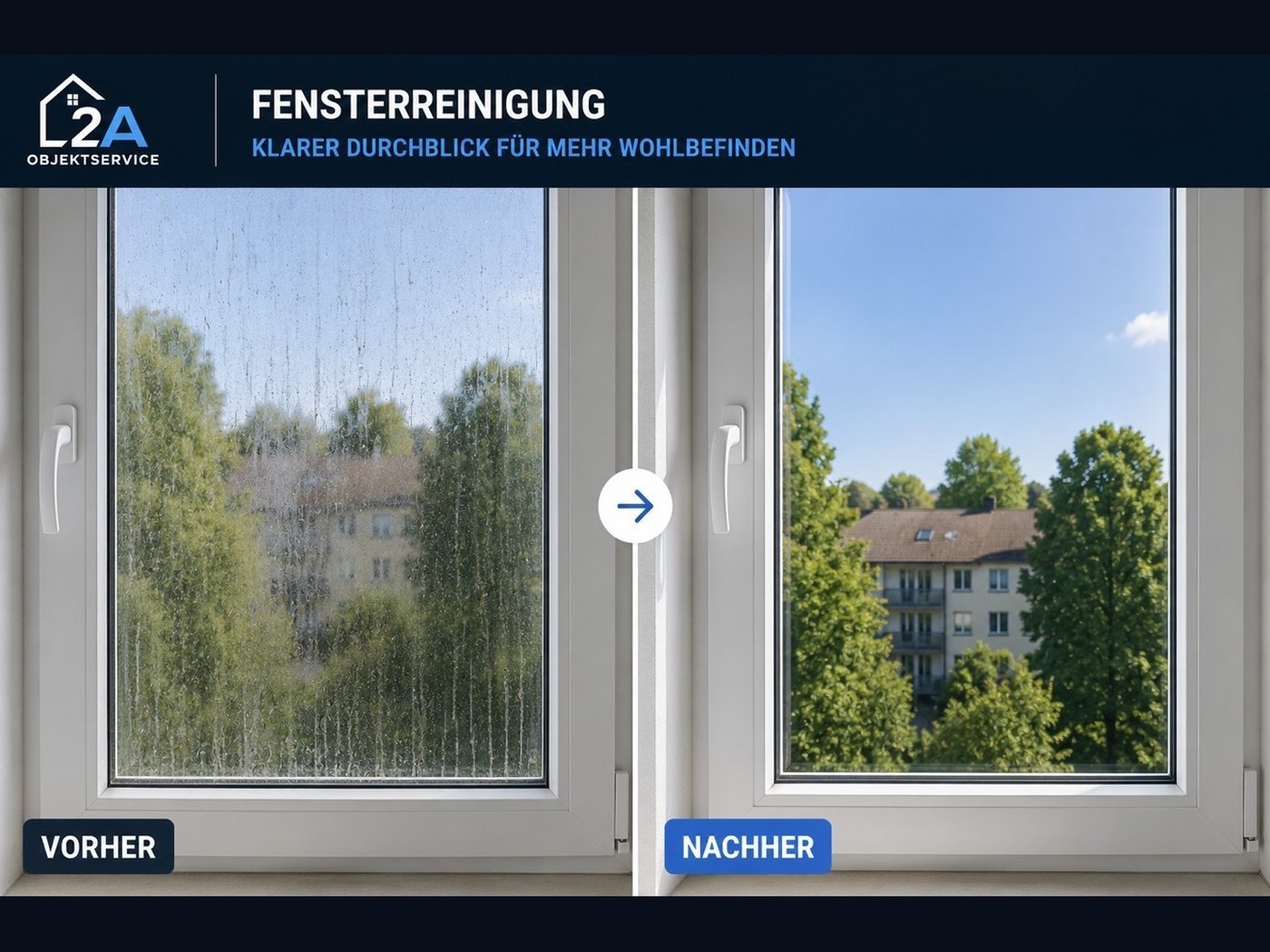Fensterreinigung Essen – professionelle Vorher-Nachher Reinigung durch 2A Objektservice