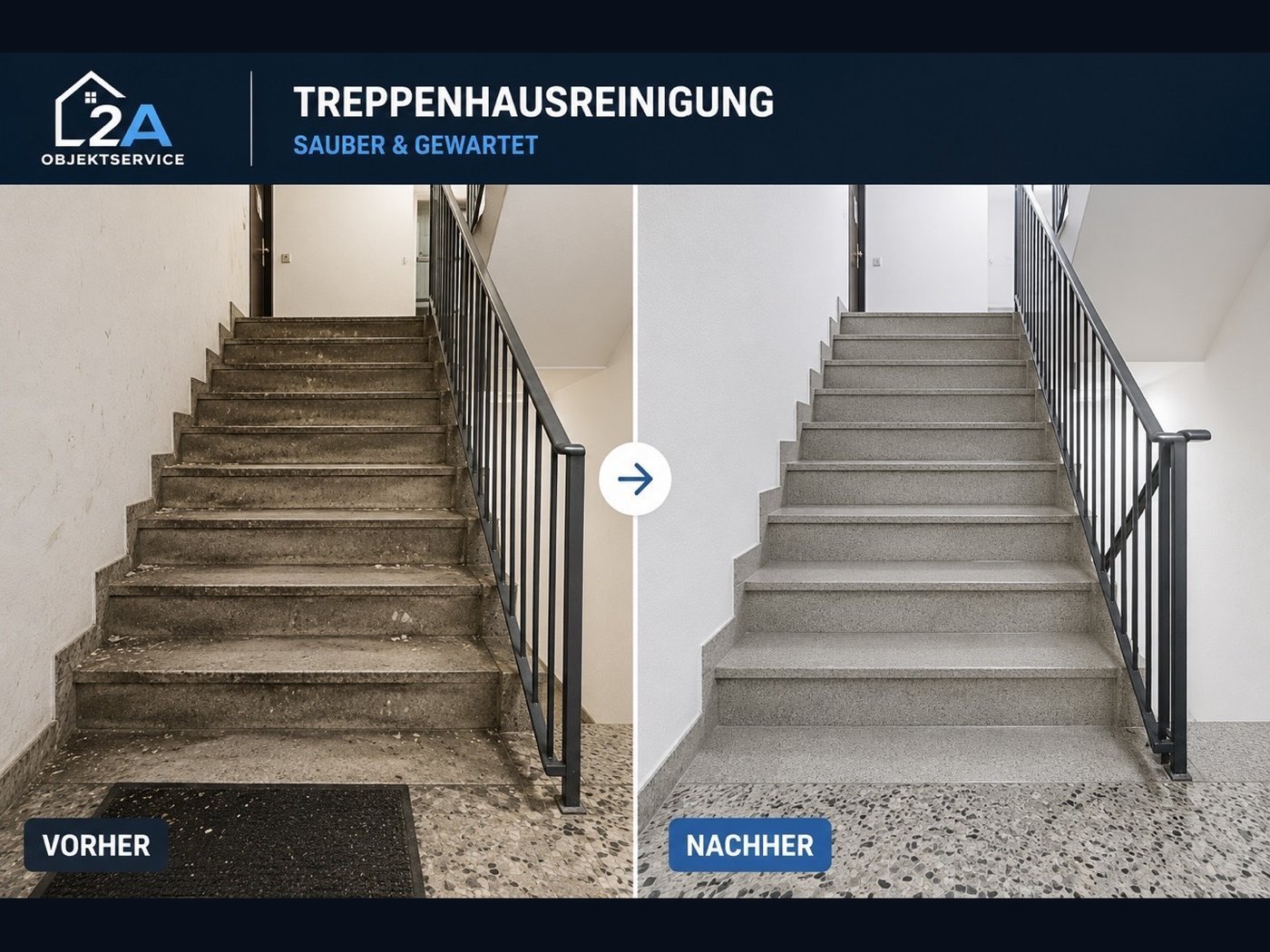 Treppenhausreinigung Essen – professionelle Vorher-Nachher Reinigung durch 2A Objektservice